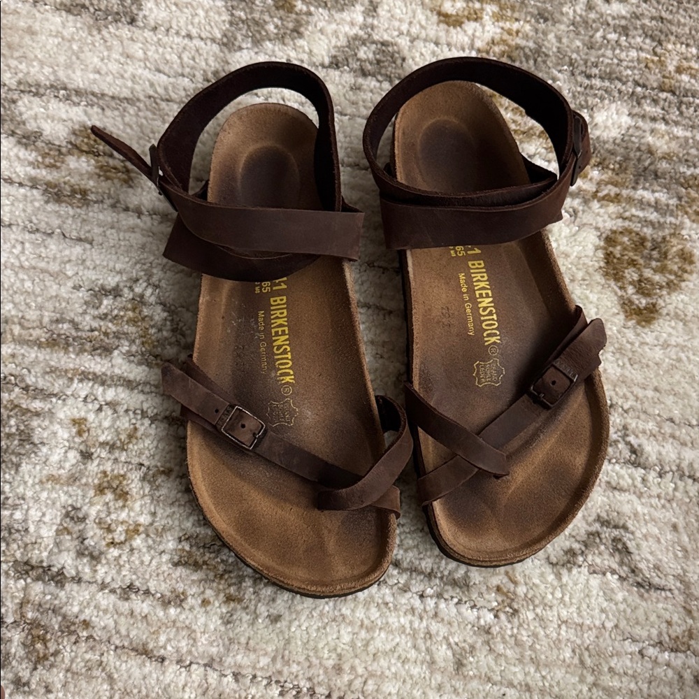 Birkenstock Brown Leather Ankle-Strap Cork Sandals - Picture 3 of 6
